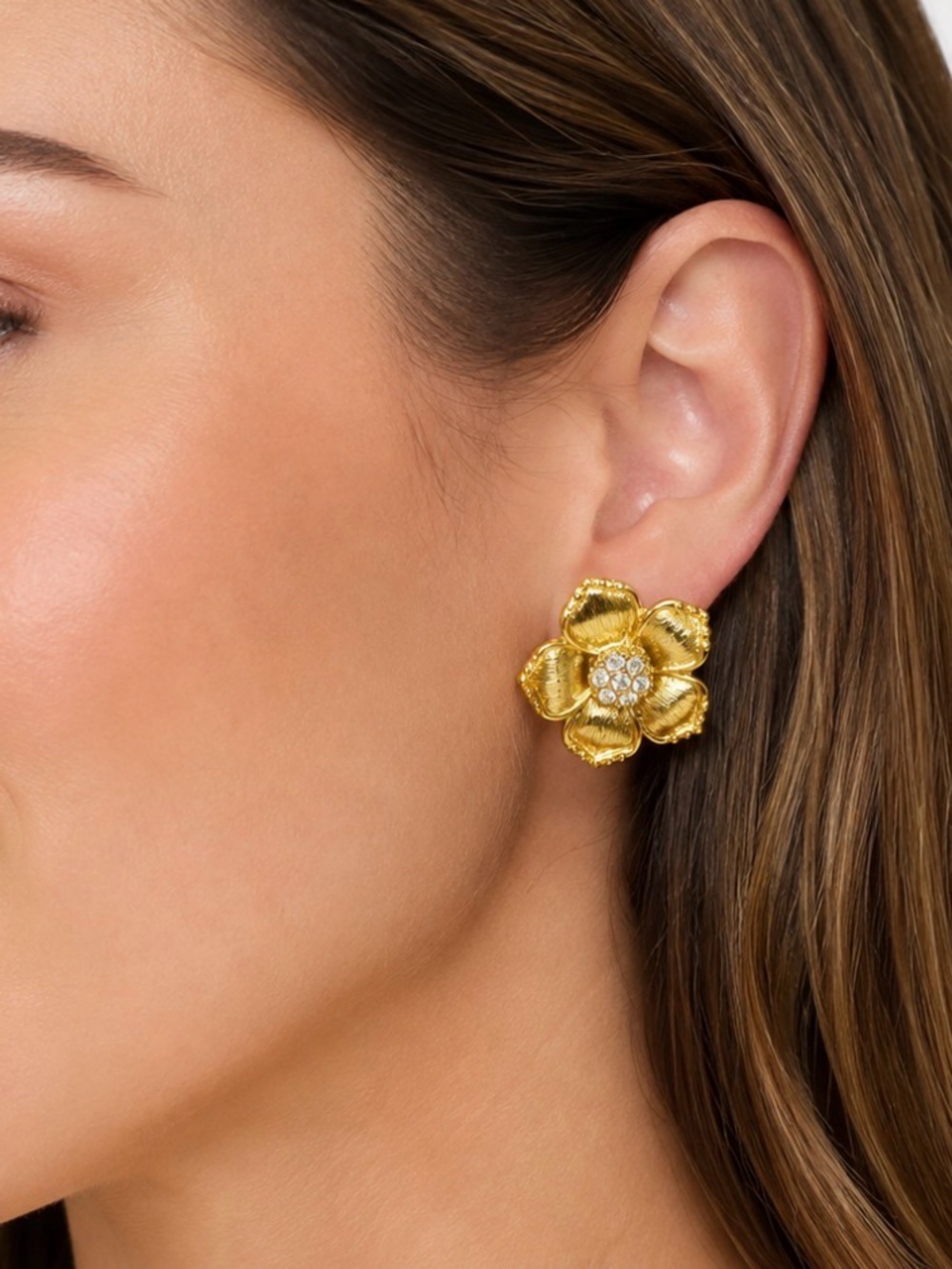 Kate Spade Gold Crystal Flower Statement Stud Earrings 🌻